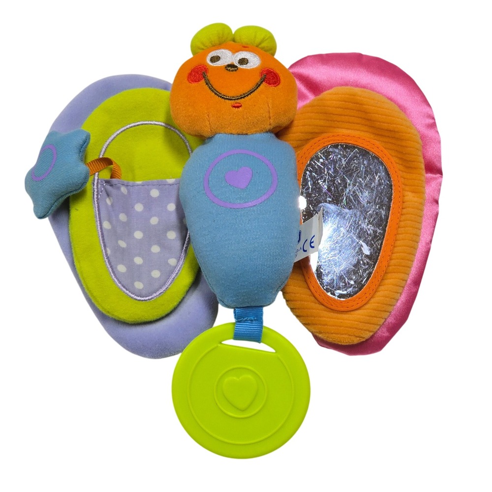 Chicco Butterfly Baby Rattle Sensory Toy Crinkle Mirror Teether Plush Multicolor